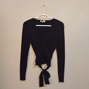 Limited Collection Long-Sleeve Ribbed Wrap Cropped Sweater – Size Large EUC